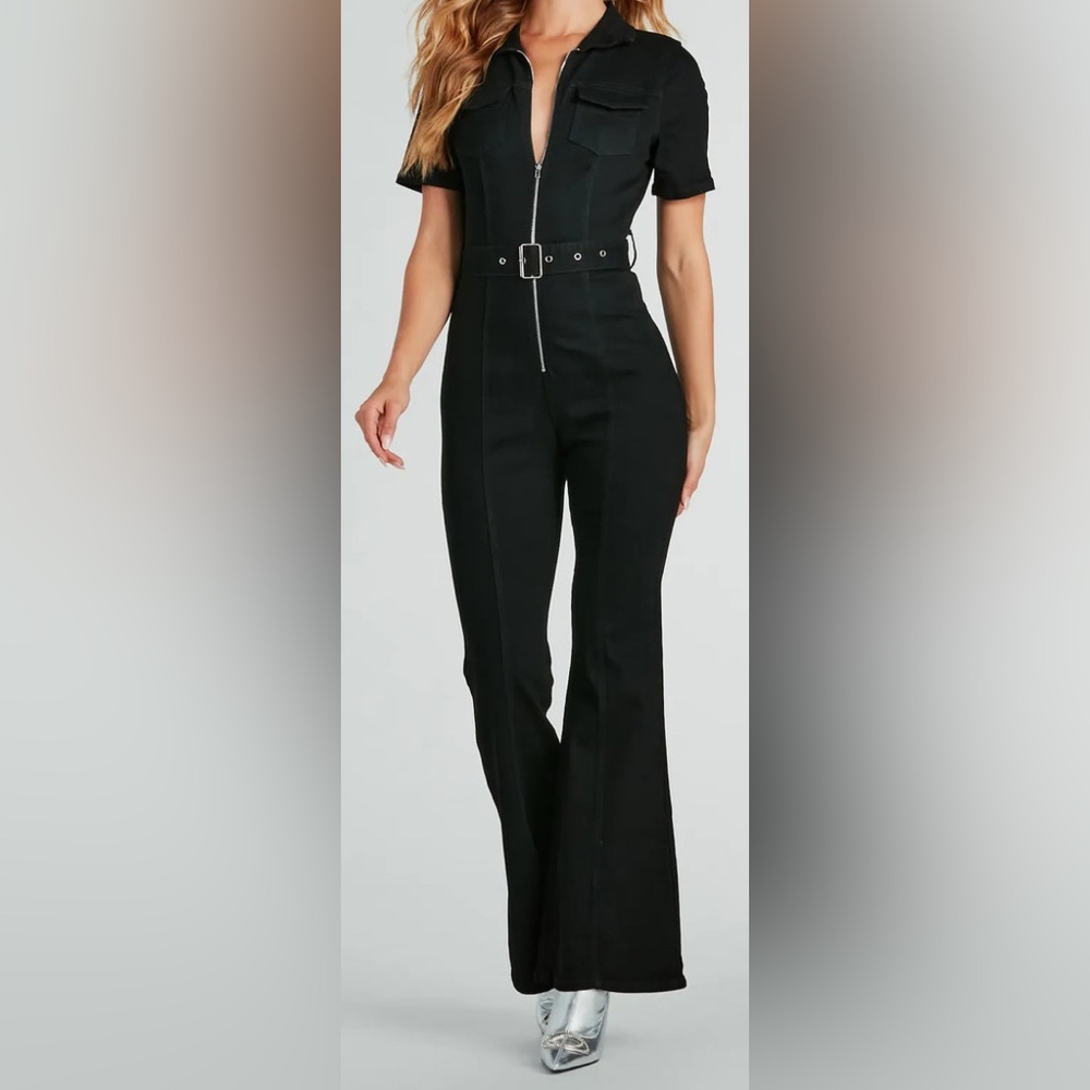 Windsor Black Zippered Jumpsuit with Belt